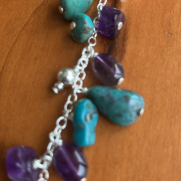 Sliver with teal and purple gem stones bracelet - Picture 4 of 5